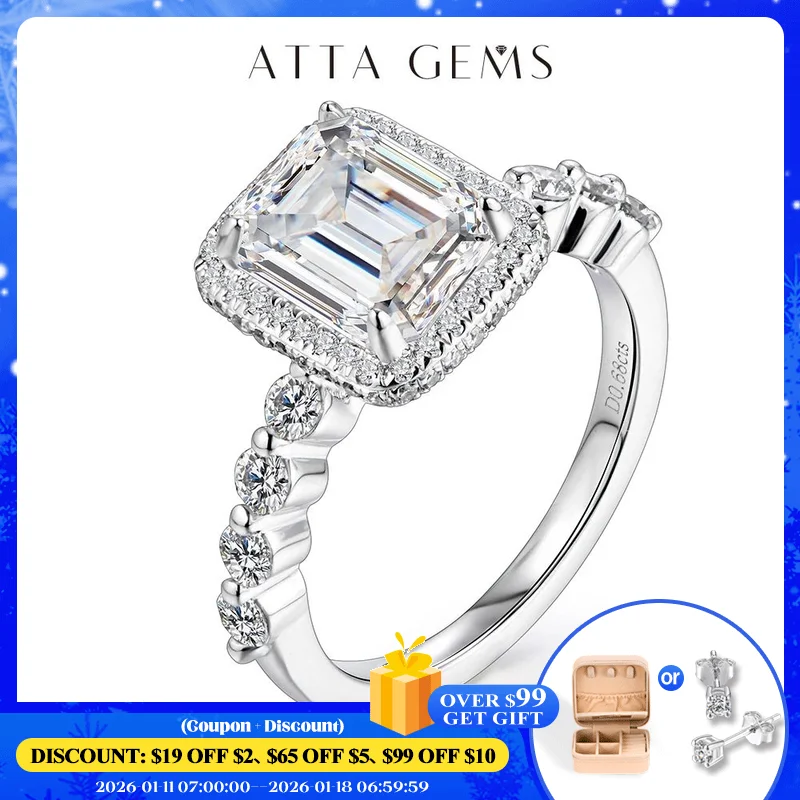

ATTAGEMS 3CT 9*7mm Moissanite Engagement Wedding Rings s925 Sterling Silver 18K White Gold Plated for Women High Quality Jewelry