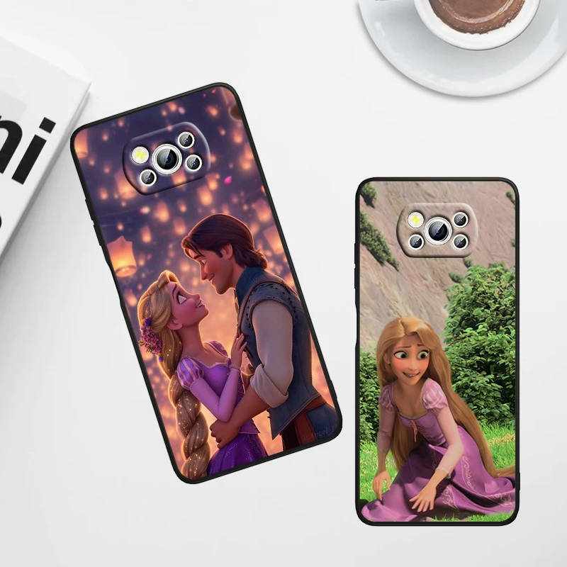 Disney Tangled Pretty For Xiaomi Poco X6 X5 X4 X3 F4 F3 NFC M6 M5 M4 GT S Pro 4G 5G C65 Black Soft Phone Case