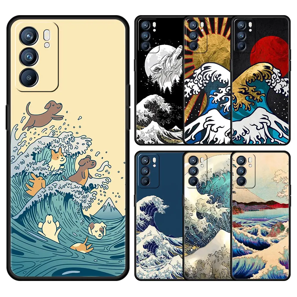 Golden Great Wave Kanagawa Surf Case For Oppo A54 Reno7 SE Reno6 Pro Plus 5G Find X5 A53 A52 A9 2020 A95 A16 A76 A74 A15 Cover