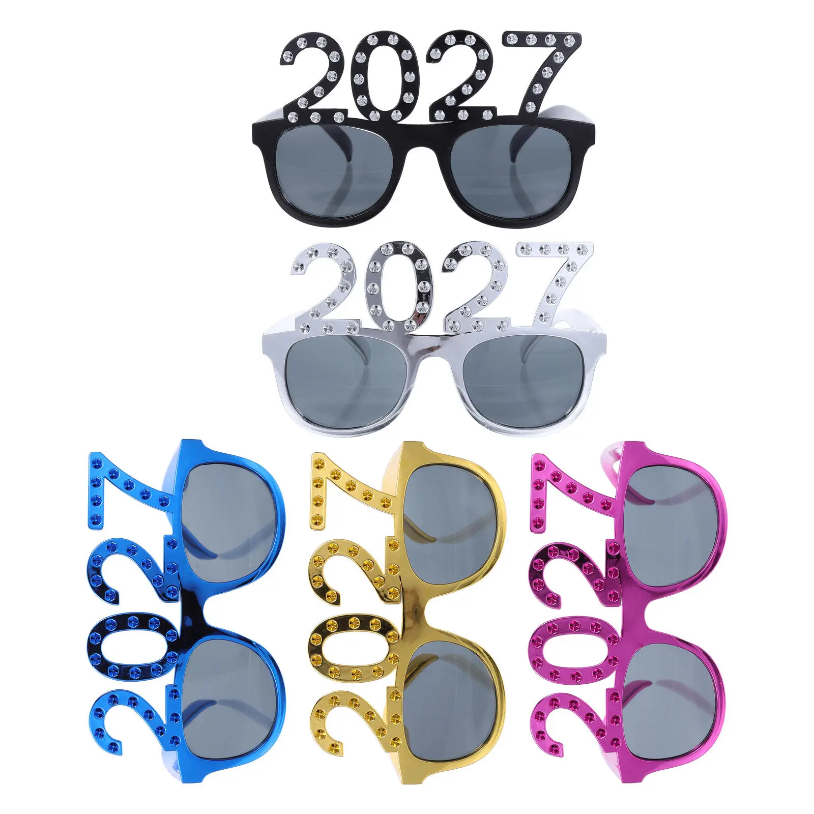 5 pièces de lunettes du Nouvel An 2027, légères, en plastique, originales, avec chiffres, pour accessoires de photomaton, célébration du Nouvel An.