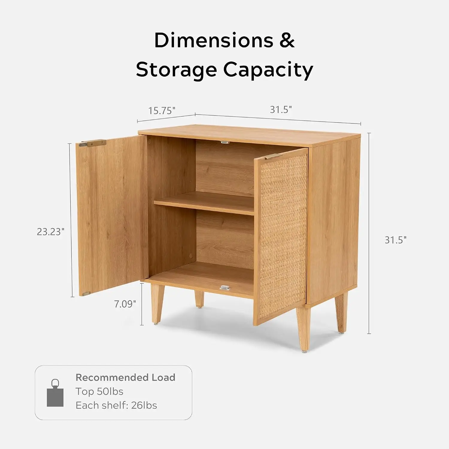 Accent Storage Cabinet Set of 2 Sideboard with Rattan Doors, Boho Buffet Kitchen Bar Cabinet Farmhouse Credenza Cabinet with Adj