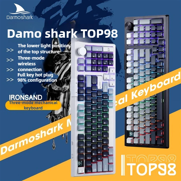 

Новая игровая клавиатура Darmoshark TOP98 с тремя режимами, настраиваемая механическая клавиатура, полноклавишная с возможностью горячей замены, настраиваемый цветной экран с дисплеем