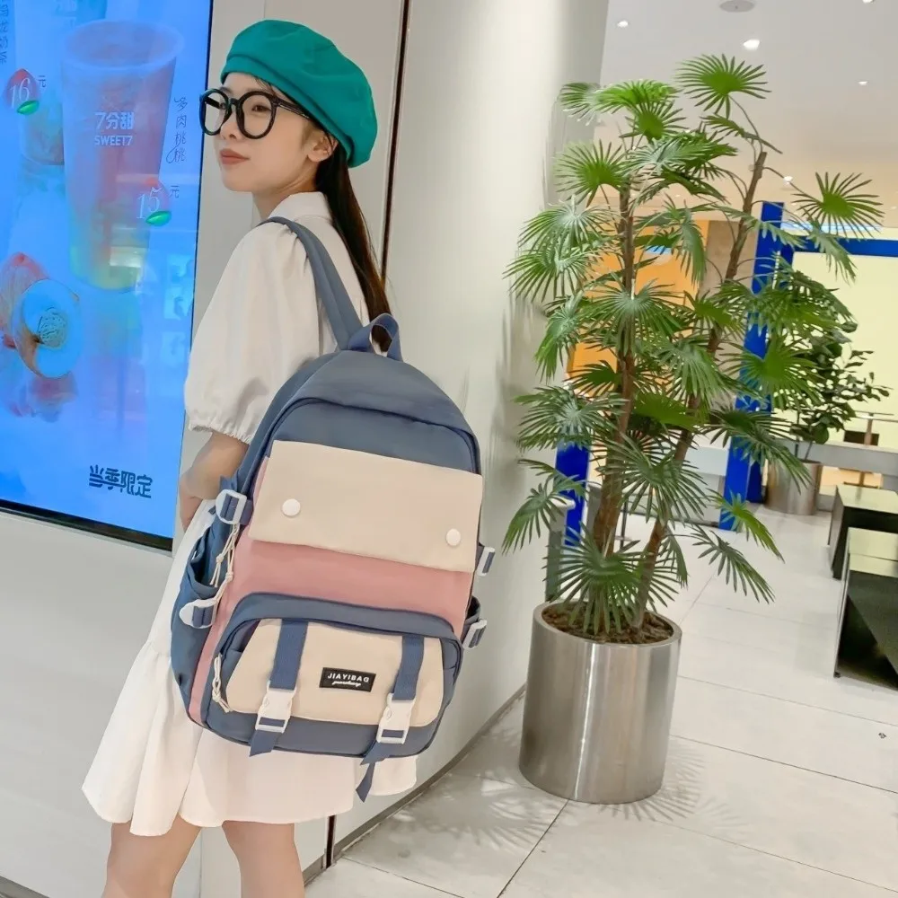 Simple Nylon Backpack Large Capacity Korean Color Book Bag Multifunction Breathable School Bag Students
