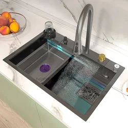 Fregadero de cocina de acero inoxidable, lavabo grande de una sola ranura con grifo de cascada para cocina, precio Lowe