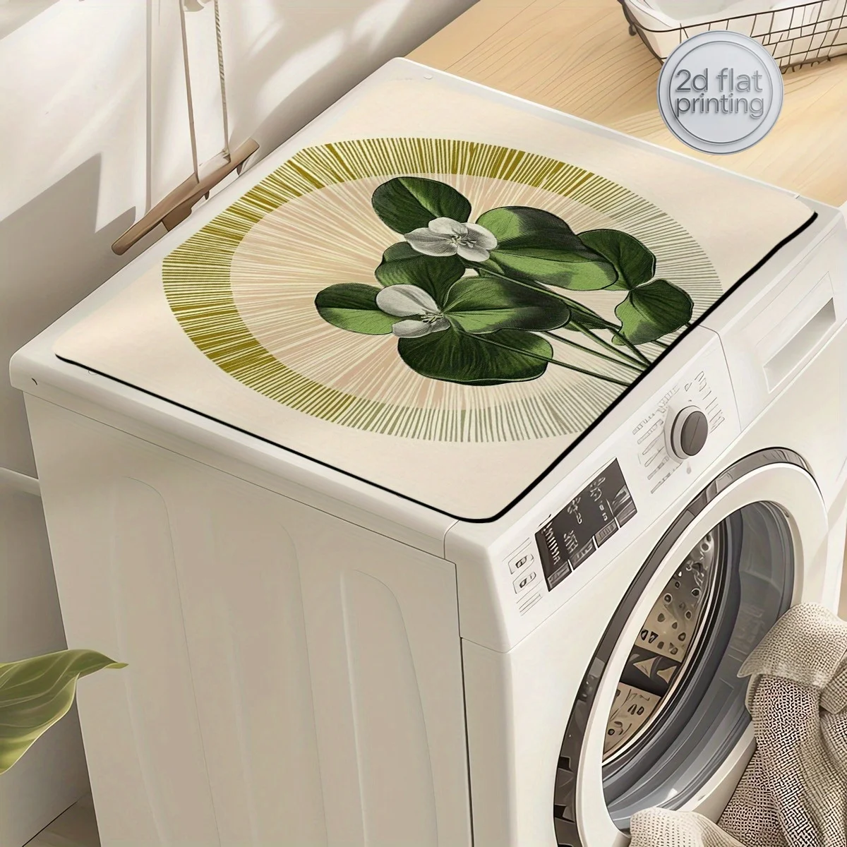 1pc decorative Washing machine dust cover pad Botanical Clover Floral Vintage Style dish drying mat for Washer and Dryer, Non-sl