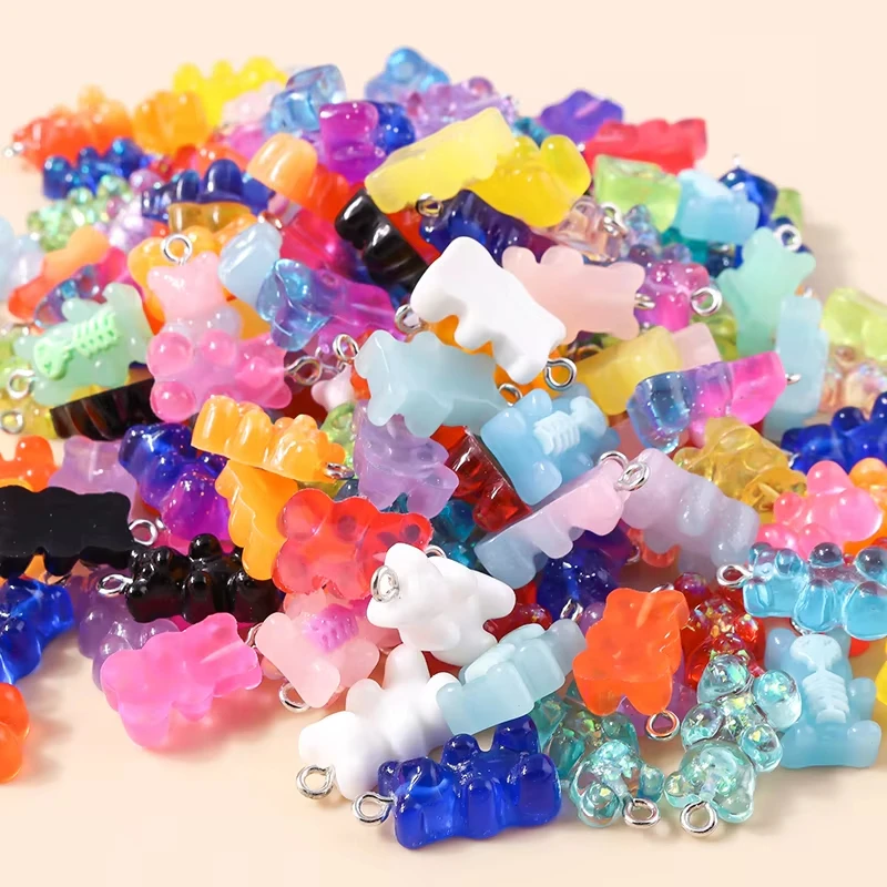 10pcs 22X11mm Candy Color Gummy Mini Bear Charms for Making Cute Earrings Pendant Necklace DIY Creative Jewelry Finding