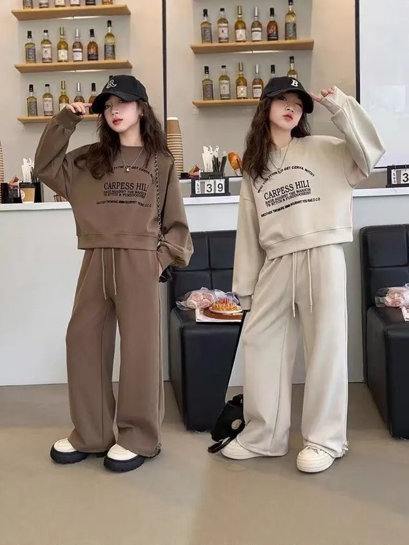 

Teen Girls Clothing Set Spring Autumn 2026 New Arrival Stylish Letter Sweatshirt Straight-Leg Trousers Two-Piece Set 110-170 cm