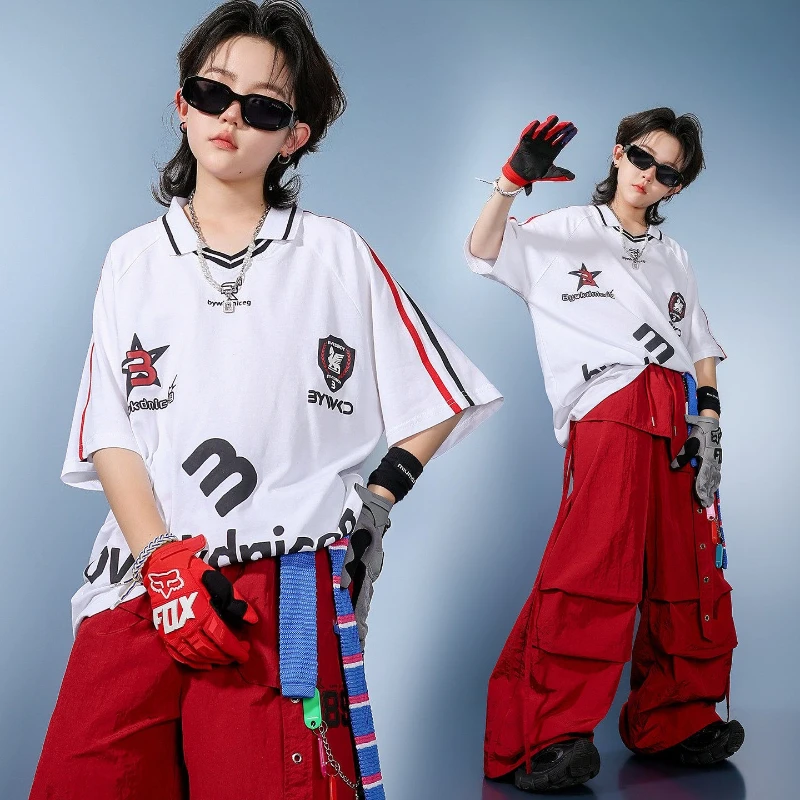 

Boys Jazz Dancing Outfits White T Shirt Baggy Pants Cool Hip Hop Suit Group Show Dance Costume Stage Performance Wear Clothes