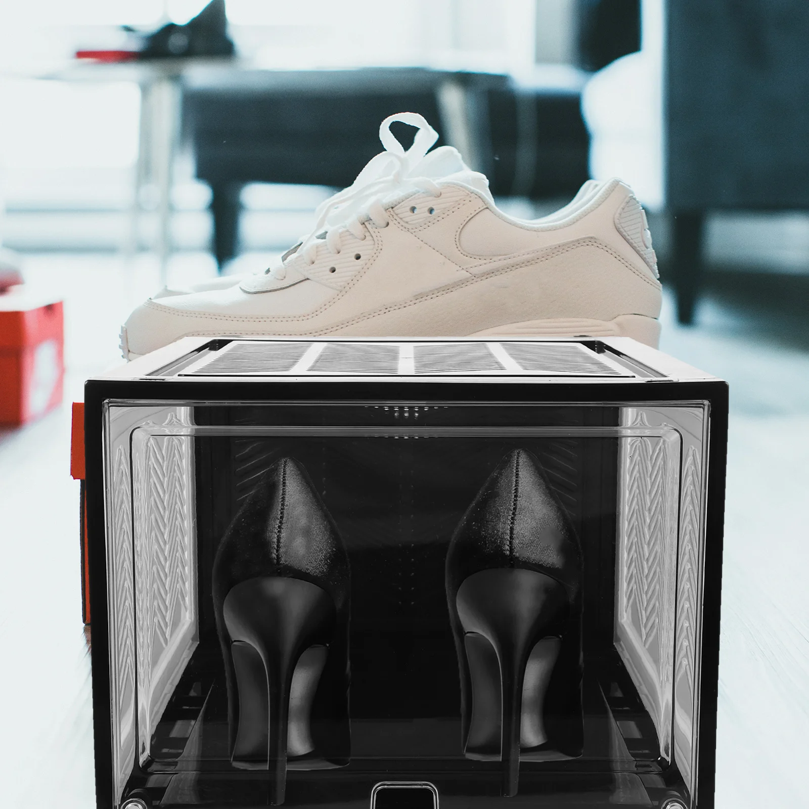 

2pcs Thickened Box Stackable Plastic Shoe Storage Organizer For Home Shoe Boxes With Lids Sneaker Storage Case