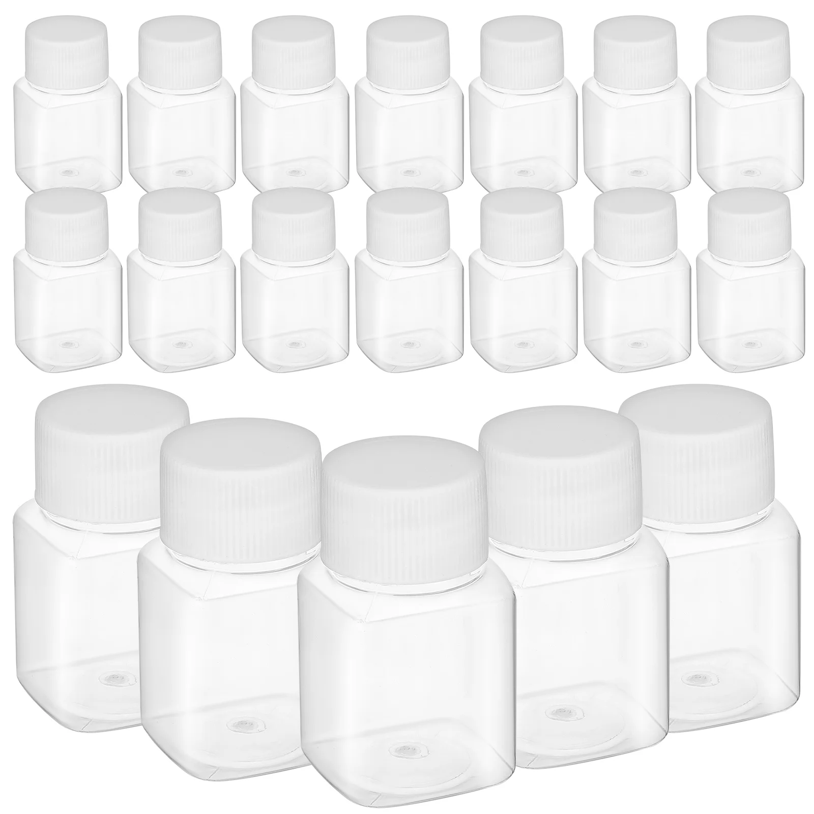 

20 Pcs Plastic Square Bottles Clear Secure Caps Portable Travel Containers Refillable Storage Small Reusable Liquid Makeup C y