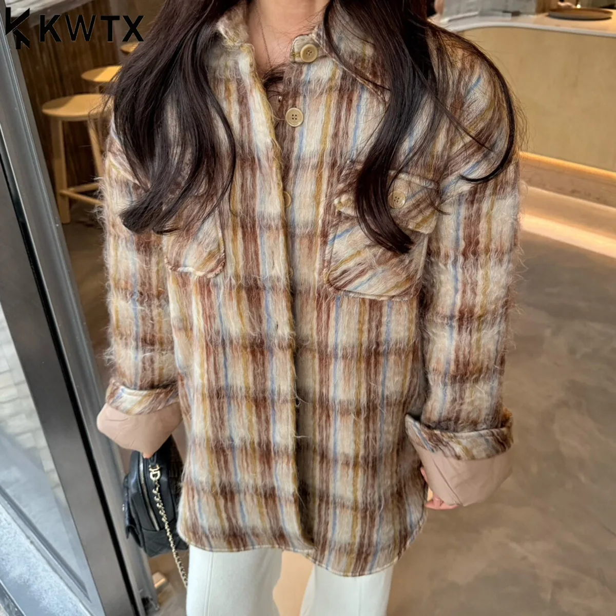 

KWTX женская клетчатая хлопковая стеганая куртка однобортная с лацканами повседневный дизайн красочная шикарная элегантная осень-зима высокое качество