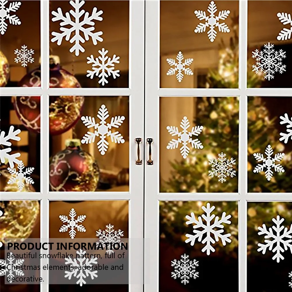 

4 Sheets Christmas Static Snowflake Window Stickers Decorative Showcase Decal Removable for Glass Walls Doors Xmas Decor