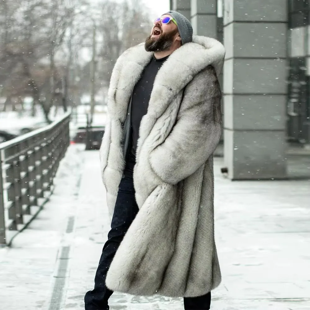 BFFUR Luxury Real Fox Fur Coat for Men Thick Warm Full Pelt Genuine Fur Jacket Men's Natrual Fox Outwear Coat With Hood