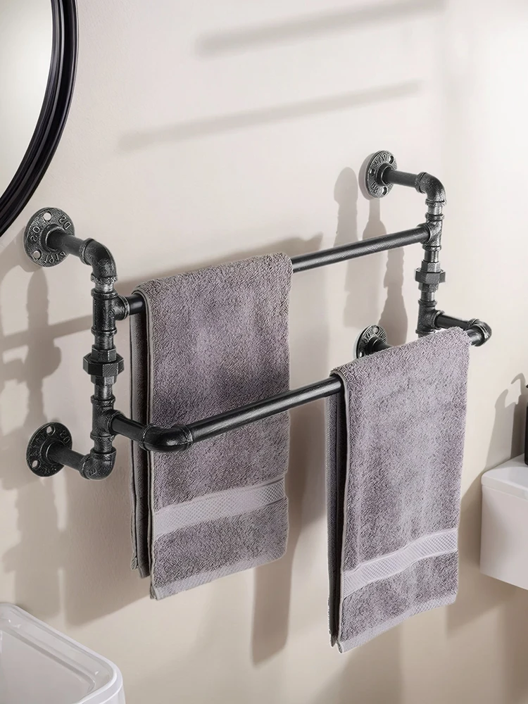 Rak Handuk Dinding Besi Tempa Industrial Vintage, Rak Kamar Mandi Pipa Rustic untuk Mengatur Handuk Mandi dan Lap