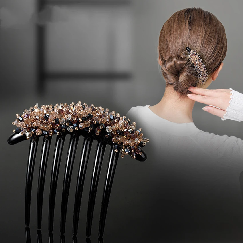 Women\'s Retro Rhinestone Hair Comb Elegant Accessories Plastic Hairpin Disc Hair Styling Tool Fashion Barrette Hair Accessories