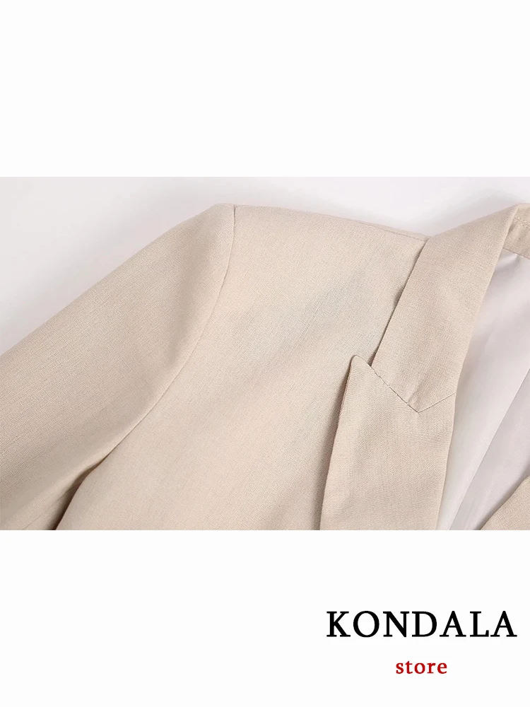 KONDALA-Blazer long à col en V pour femme avec poches, vestes élégantes pour femme, vêtements de bureau féminins, beige uni, collection 2022