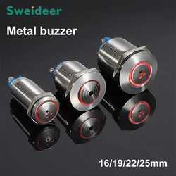 16/19/22/25mm Metal Buzzer Flash LED Alarm Indicator Light Signal Lamp Flashing Buzzer Intermittent Sound 6V 12V 24V 220V Red