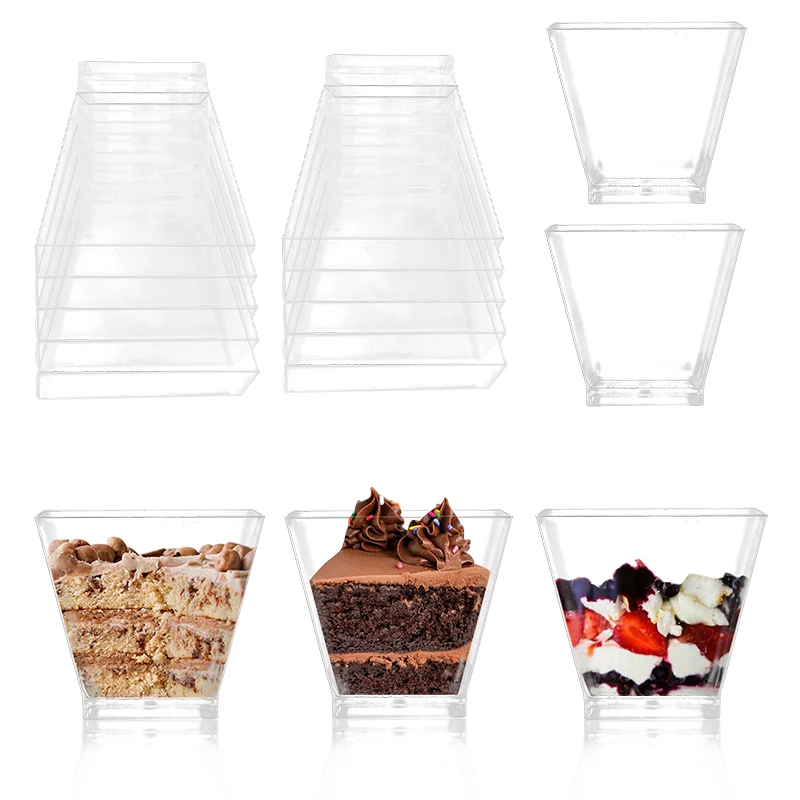 25pcs 60ML Disposable Plastic Dessert Cups Transparent Dessert Ice Cream Cake Cup Food Container Wedding Birthday Party Supplies