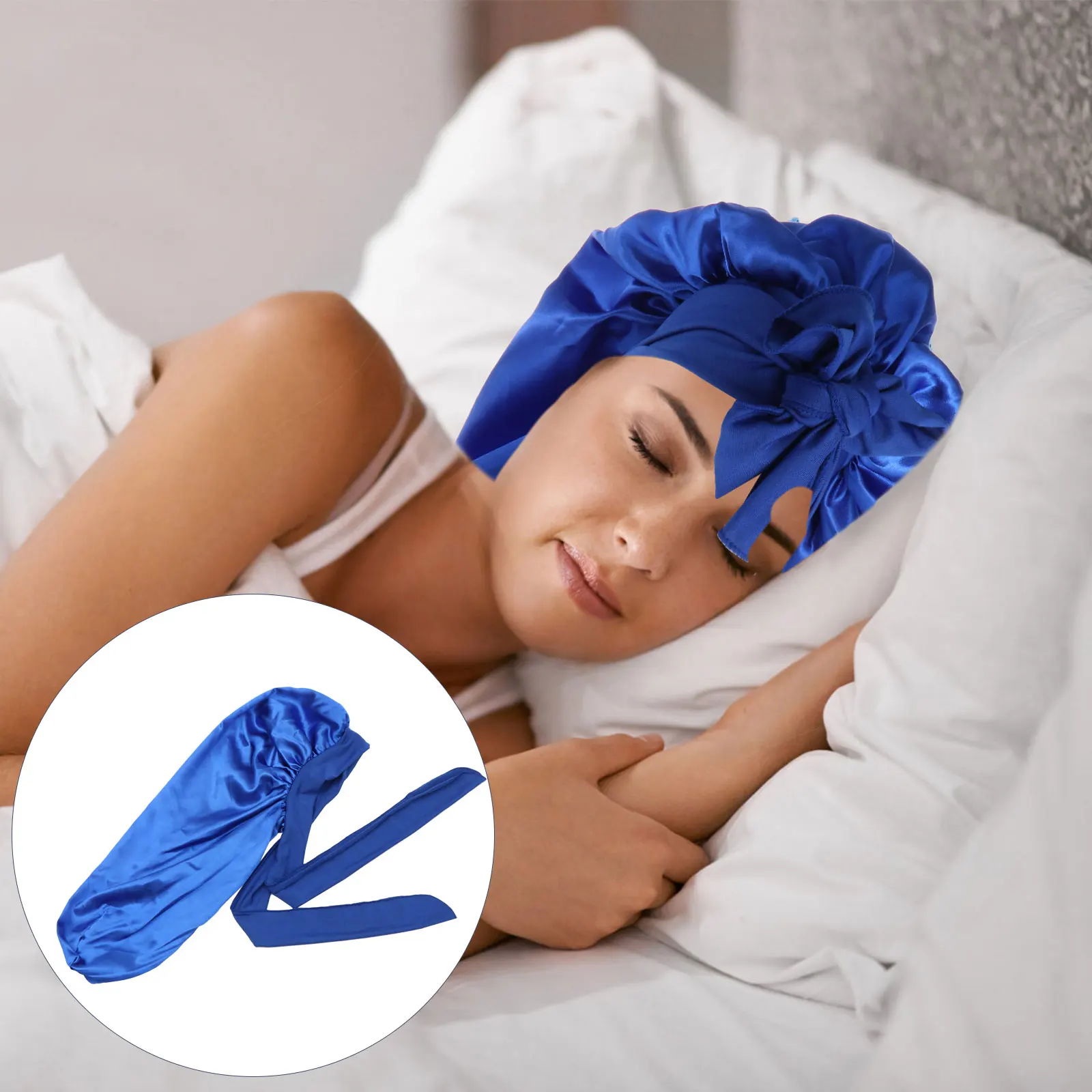

Elastic Long Satin Bonnet Wide Brimmed Cap Hair Protection Hat Bowknot Design Comfortable Sleep Large Capacity Non Slip
