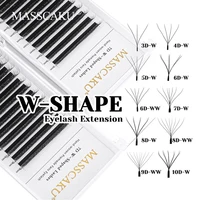 Venta al por mayor MASSCAKU Natural Looks Premium fibra de terciopelo W pestañas de trébol mate negro oscuro 3D-10D W estilo pestañas para salón de belleza