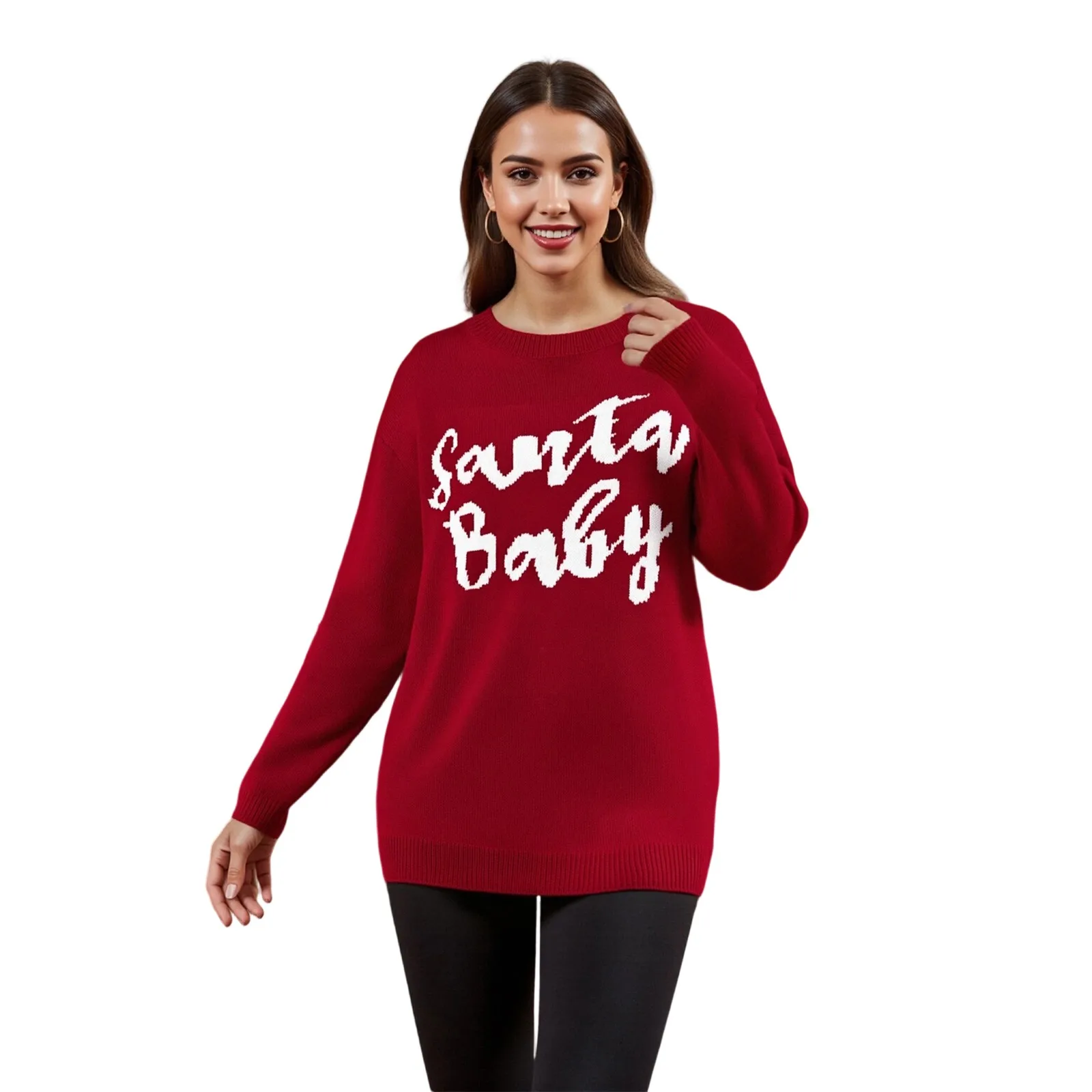 

Women s Christmas Sweater Dress Loose Fit Stylish Letter Crew Neck Long Sleeve Knit Mini Dress