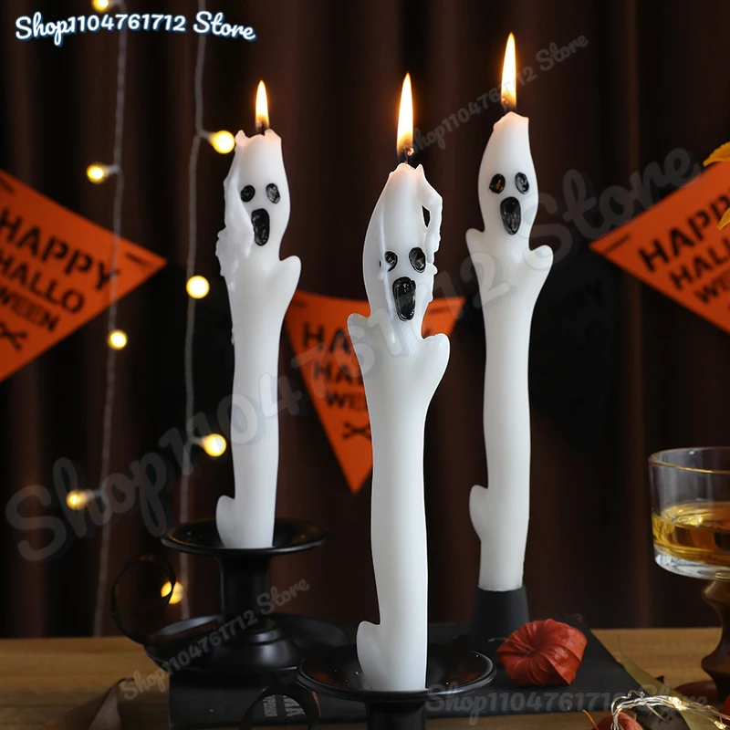 

2026 Halloween Ghost Candles Home Decorative Taper Candles Fun Decoration Candles for Spooky Parties Occasions