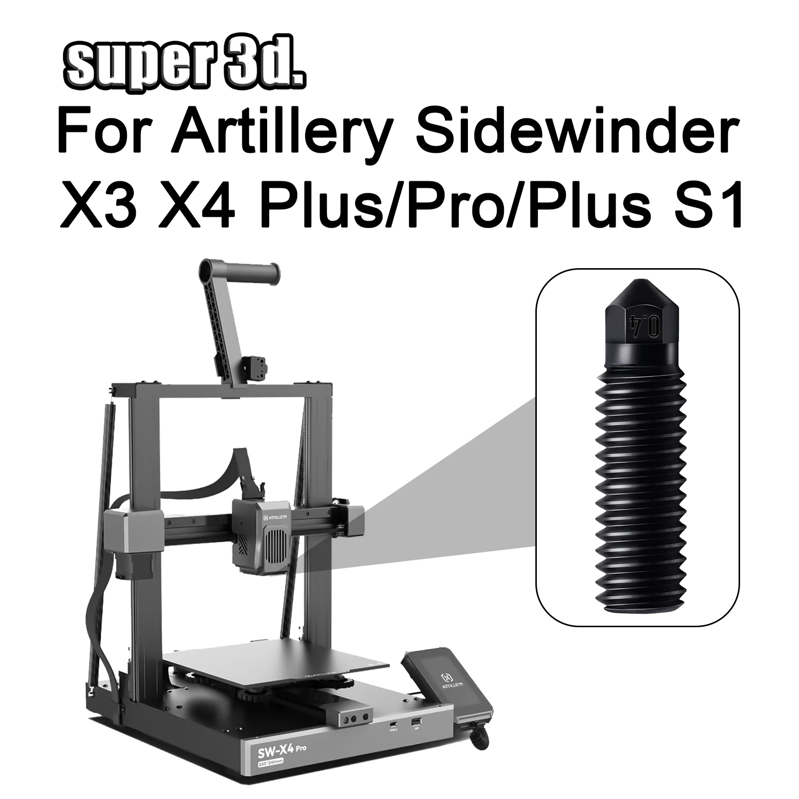 

Сопло Artillery Sidewinder X4 X3 Plus X3 Pro Hotend Сопло из твердой стали для артиллерийского Sidewinder X4 Plus 3D-принтера Часть