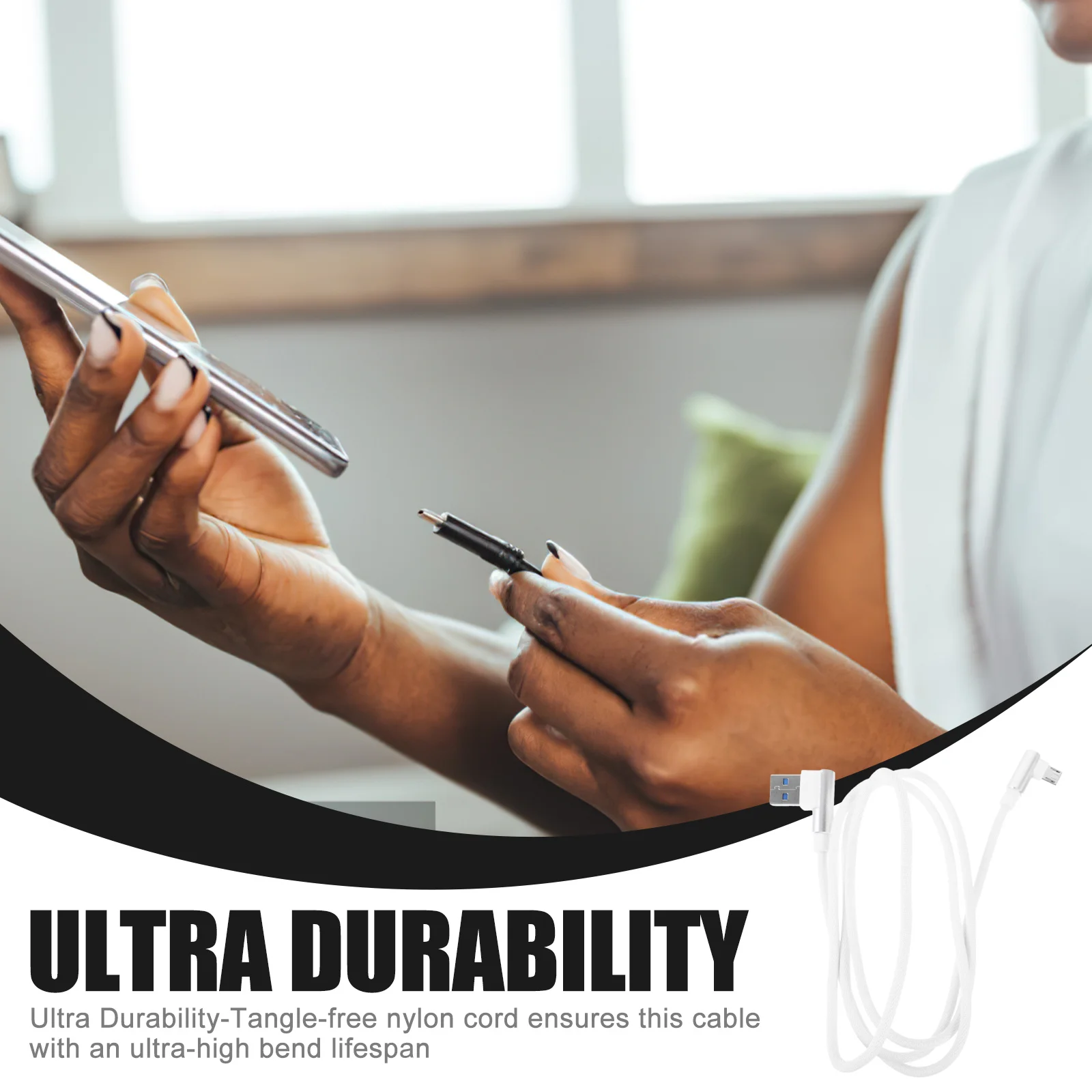 

1M Right Angle Micro Braided 2.4A Fast Charging Data Cord Durable L-Shape For Phone Compatible With Android Devices