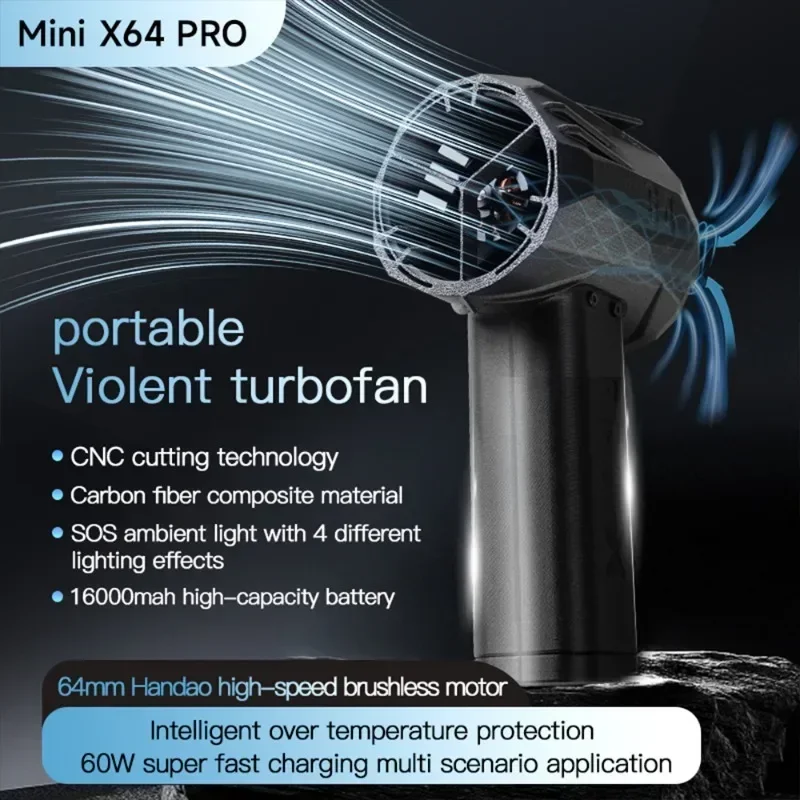 Mini X64 PRO Violent Blower Brushless Motor High Power Duct Turbine Fan Portable Handheld Turbine Jet Fan Wind Speed 350km/h new