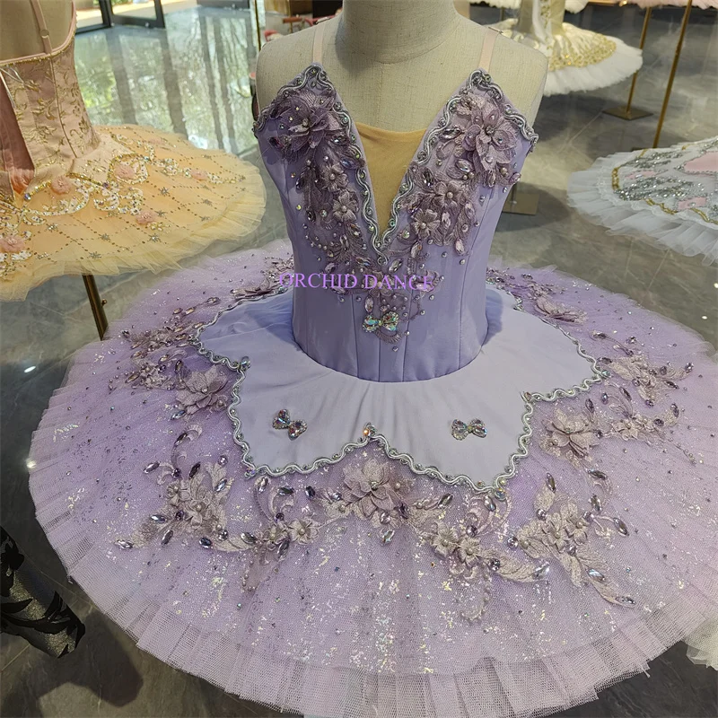 Professional Custom Size 12 Layers Kids Girls Adult Women Competition Performance Wear Swan Lake Lilac Purple Ballet Tutu