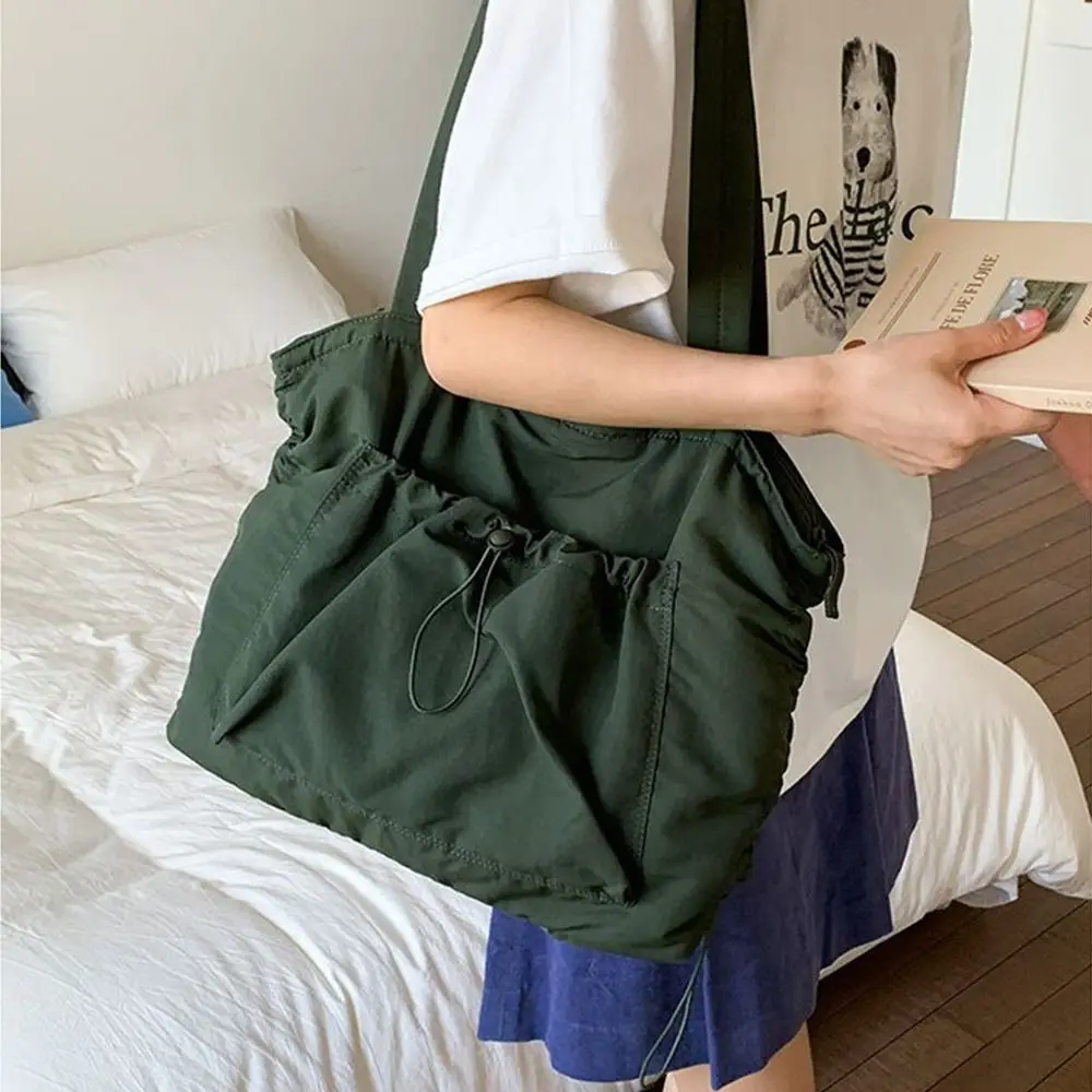 

Trendy Korean Drawstring Tote Bag Casual Large Capacity Wrinkled Shoulder Bag Solid color Commuting Work Handbag Daily