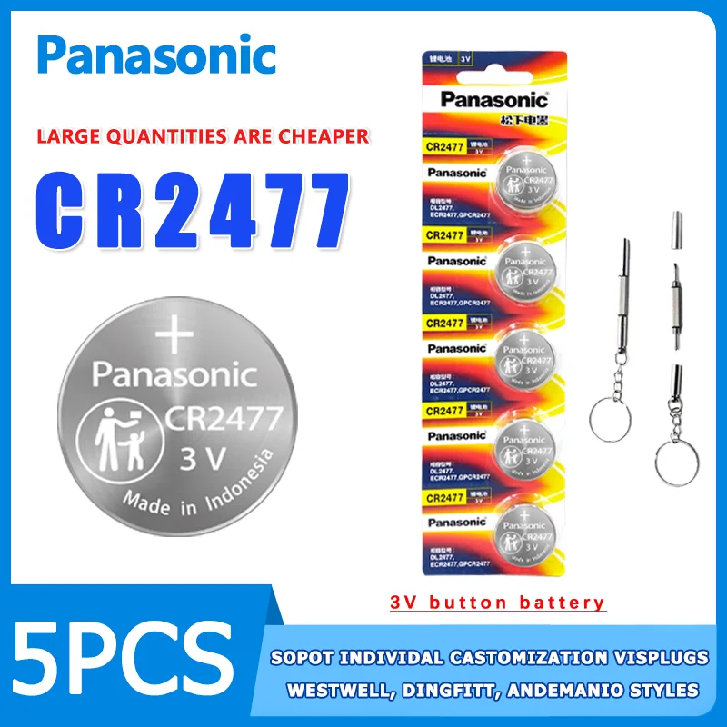 Panasonic 5 peças cr2477 botão bateria de lítio 3v medidor de instrumento importado digital monitor de pressão dos pneus banheiro inteligente