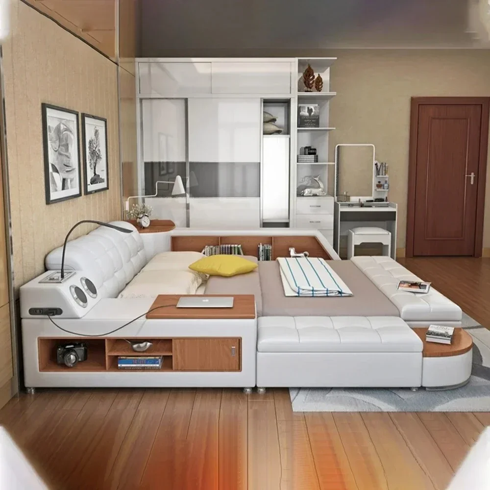 

%MINGDIBAO Tech Smart Bed Frame | Cloth Multifunctional Ultimate Bed with Tatami, USB and Speaker | Fabric Upholstered Camas