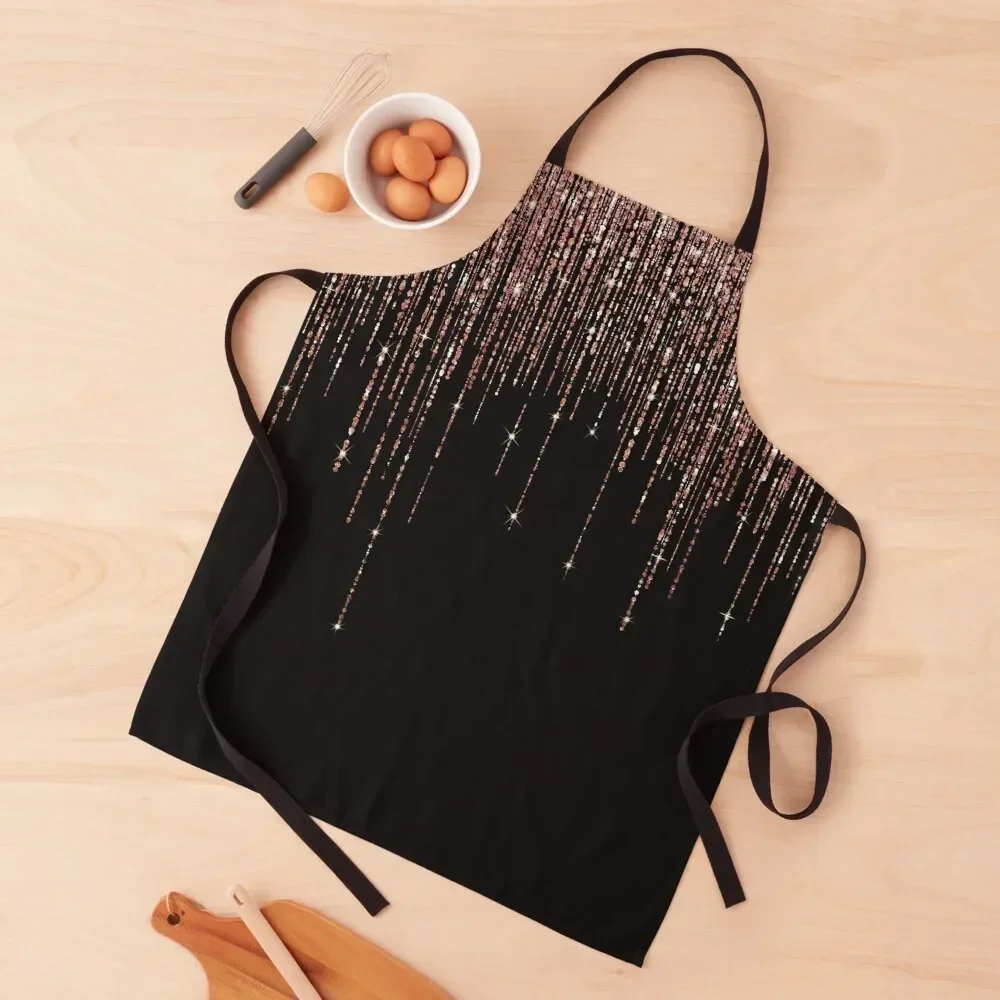 

Luxury Black Rose Gold Sparkly Glitter Fringe Apron Custom professional hairdresser Professional Barber Kitchen Supplies Apron