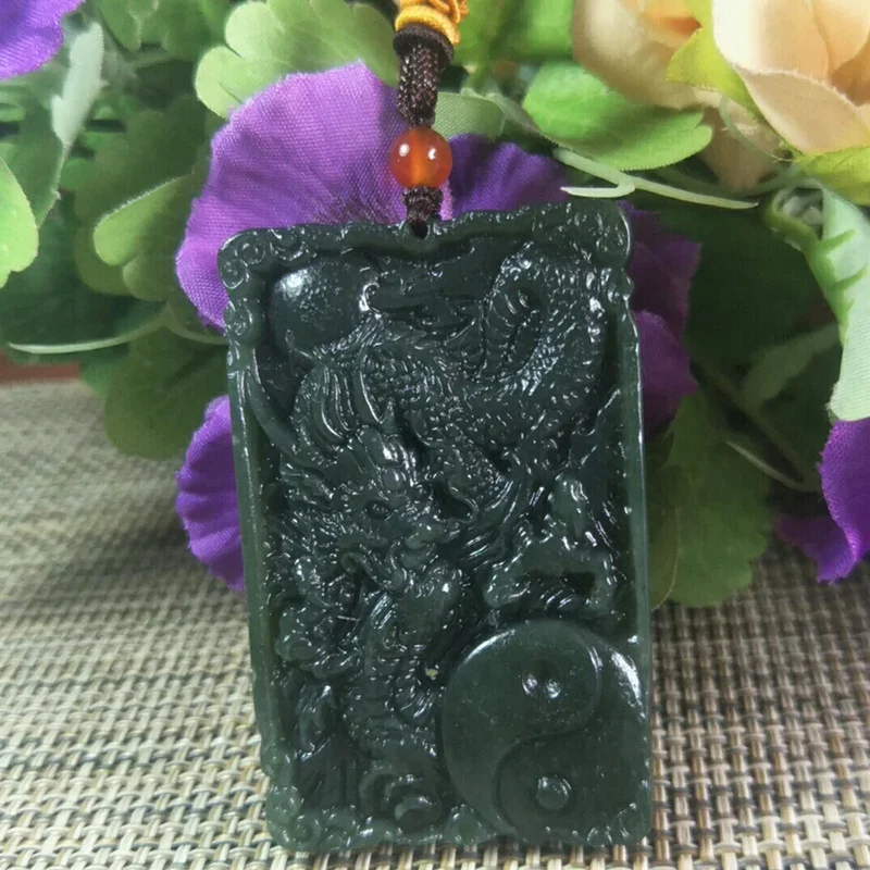 Natural Hetian Jade Hand Carving  Dragon Jade Pendant Jewelery Lucky Exorcise Evil Spirits Patron Saint Safety Fine Jewelery