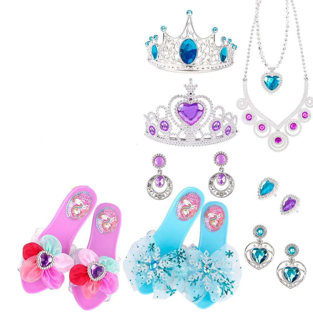 Kids Girl Princess Play House Dress Up Toy Cute Girl Exquisite Accessories High Heels Crown Necklace Earrings Party Cosplay Toy