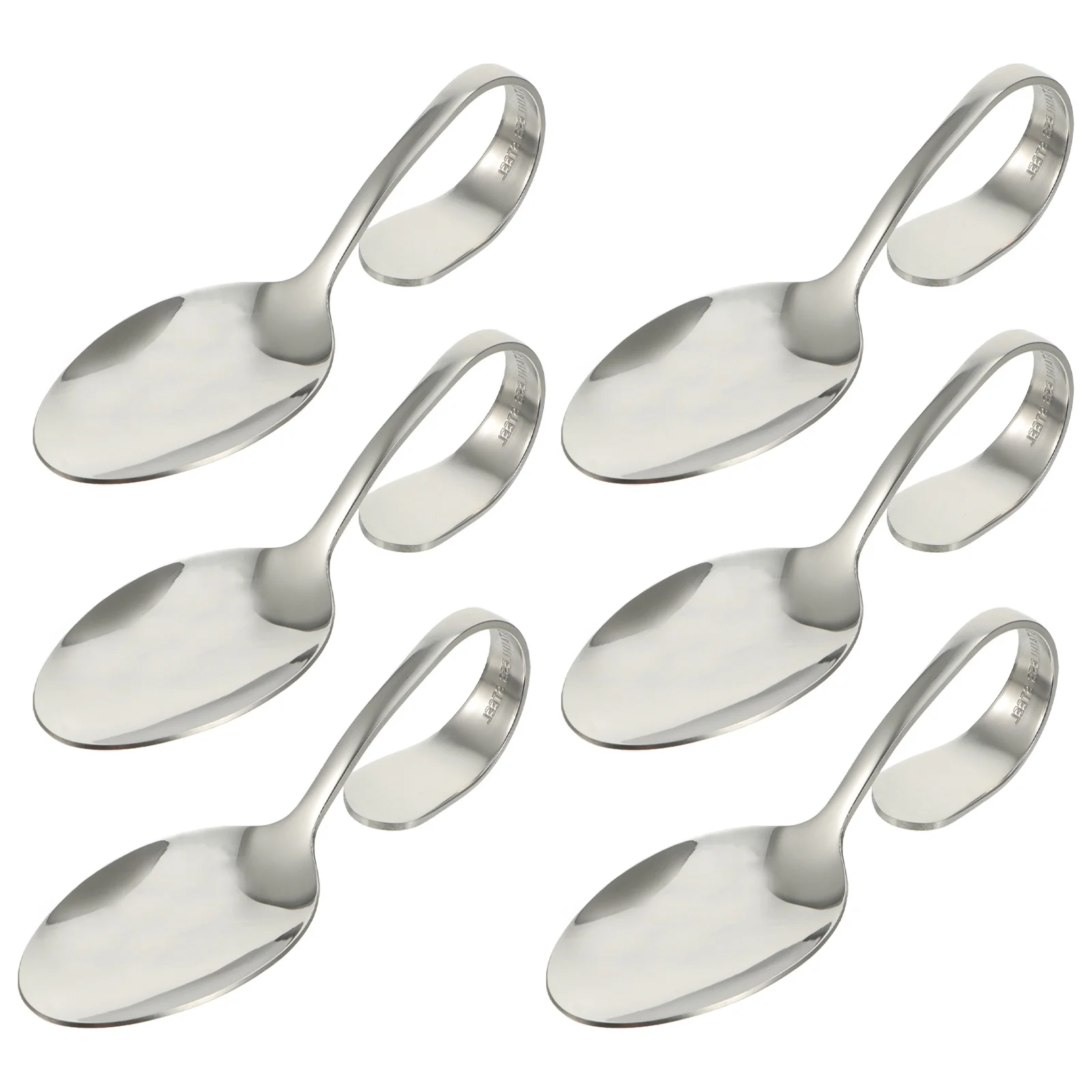 6 pçs de aço inoxidável lidar com curvo colheres prata sobremesa servindo buffet colher à prova ferrugem utensílios cozinha talheres utensílios