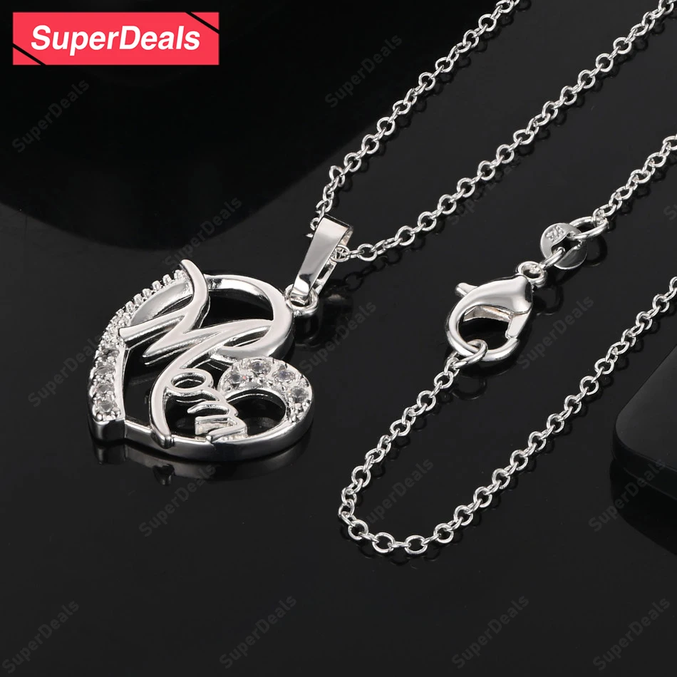 

SuperDeals 16-30 Inch 925 Sterling Silver Heart Letter Pendant Necklace Classic Luxury Zircon Jewelry Women Birthday Gift