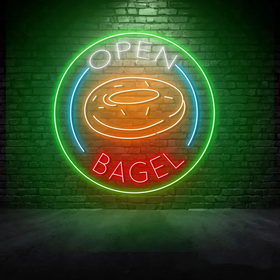 Bagel Open Neon Sign Bagel Cake Neon Food Store Wall Art Decor Bagel Bakery Wall Sign