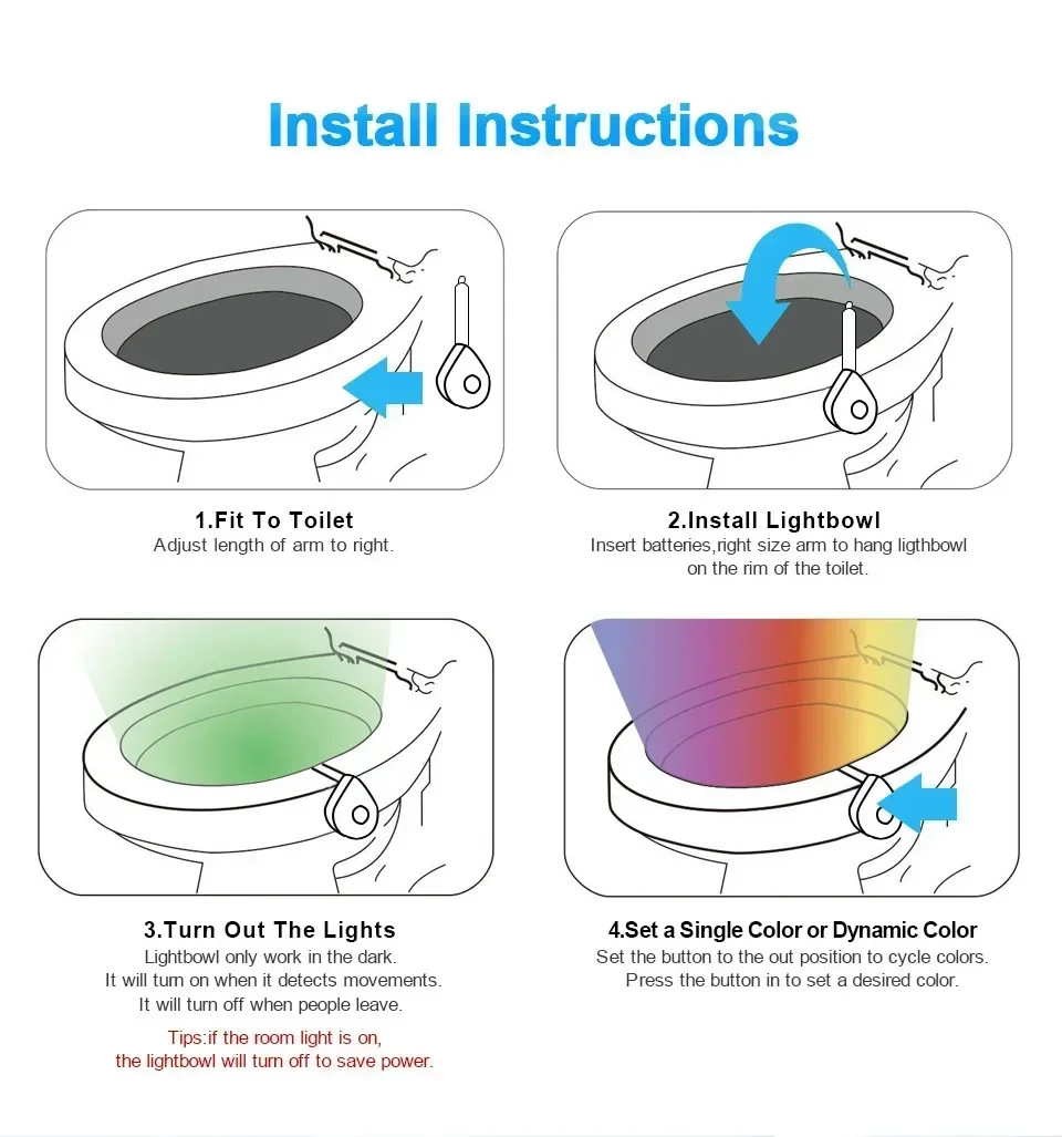 Lâmpada led para vaso sanitário, 8 cores, luz de fundo para vaso sanitário, sensor de movimento, luz noturna, sensor de vaso sanitário, lâmpada de banheiro para crianças