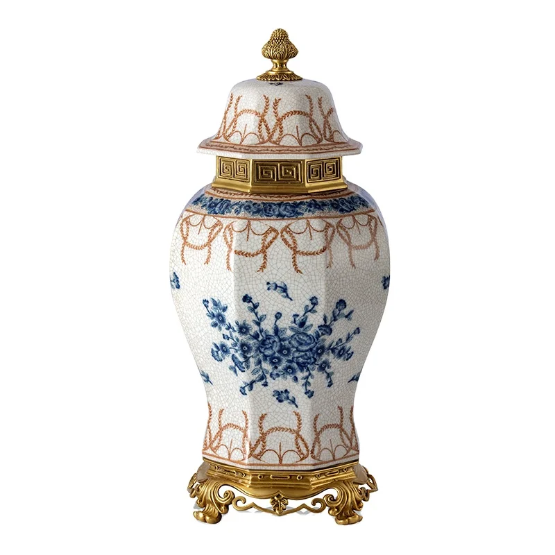 Large Project Home Decoration Series Dewaxing Brass Handmade Ceramic Decoration Jar Life Home Ceramic Decoration Jar