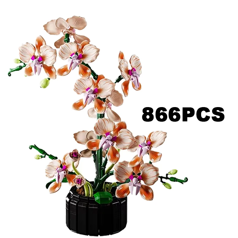 Creatieve Orchidee Boeket Ingemaakte Bouwstenen Onsterfelijke Bloem Thuis Bureau Plant Decoratie Monteer Bakstenen Speelgoed Cadeau Voor Meisje Dame