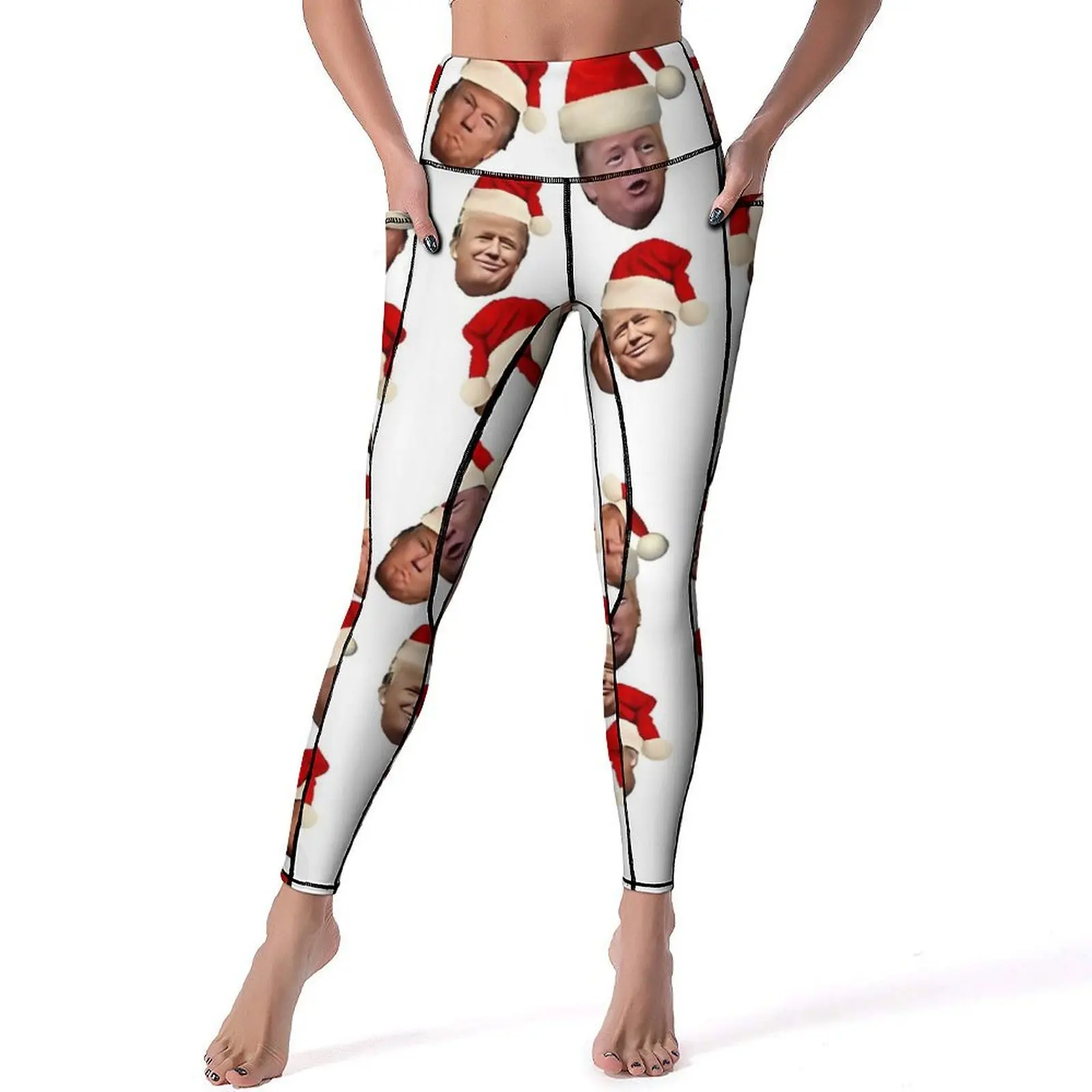 Trump Christmas Memes pantalones de Yoga con bolsillos Leggings Sexy de cintura alta moda Yoga deportes medias estiramiento Fitness Leggins