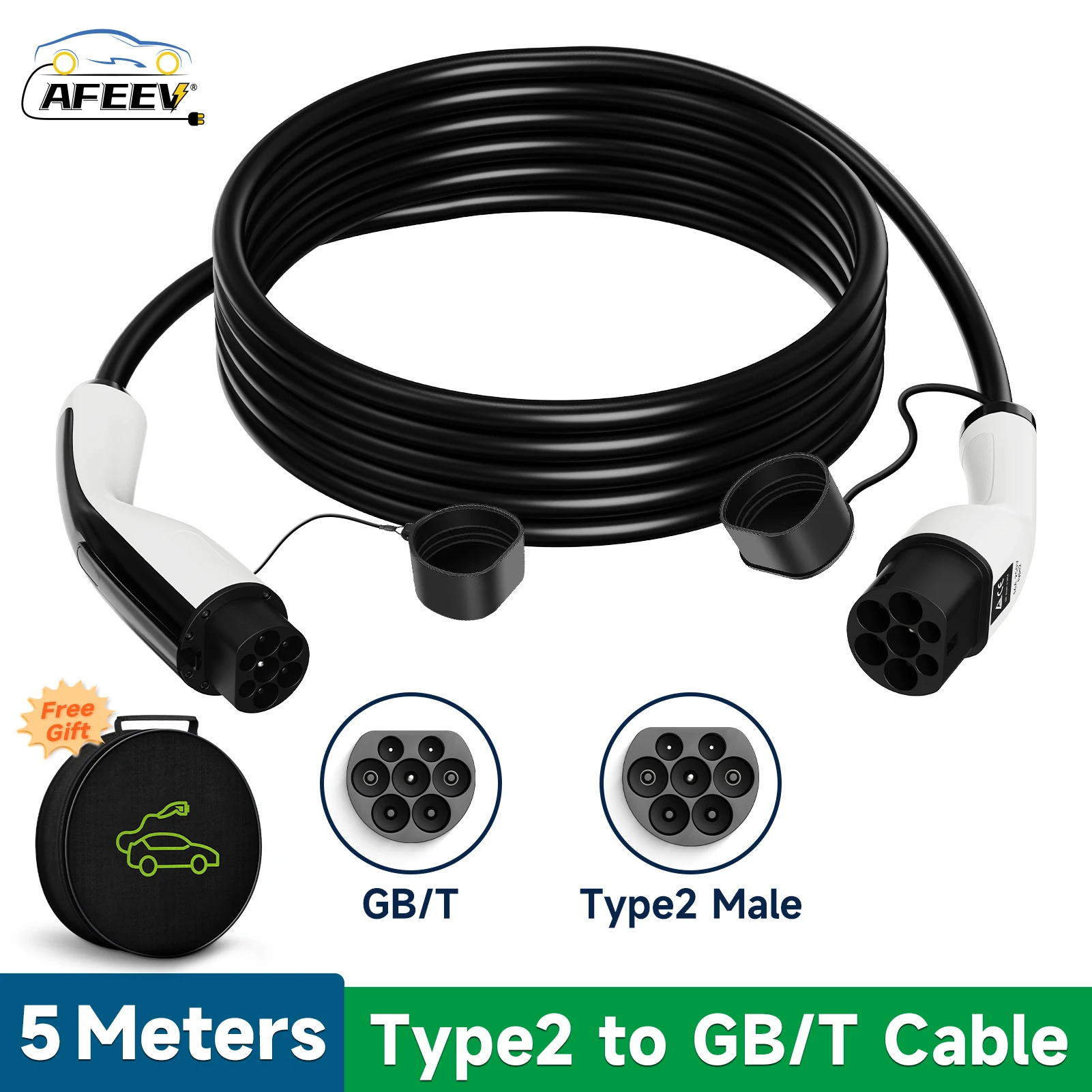 AFEEV Type2 to GBT EV Charging Cable 32A 1Phase 7KW 3Phase 16A 11KW Female to Male Plug for IEC62196-2 EVSE Charging Station