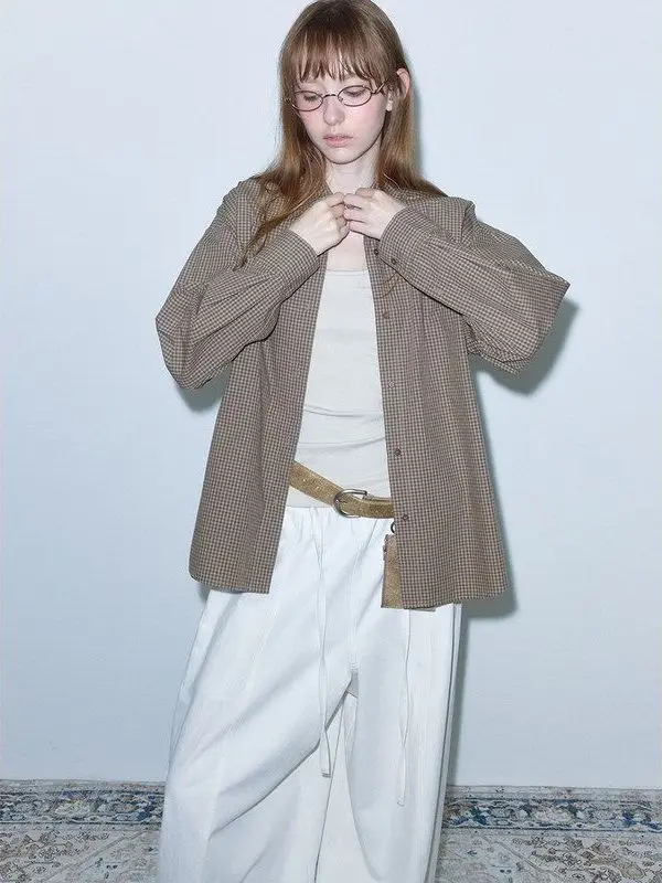 

Женская рубашка Hello September в стиле ретро, в клетку, из чистого хлопка, универсальная, средней длины, удобная, свободного кроя, с длинными рукавами, классическая