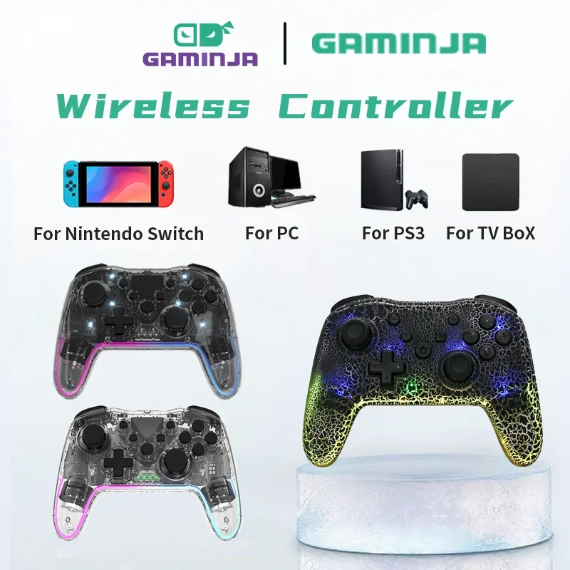 

GAMINJA RGB Light Wireless Gamepad Bluetooth Game Controller For Switch/PC PS3 Dual Joysticks 6-axis Gyroscope Dual Vibration