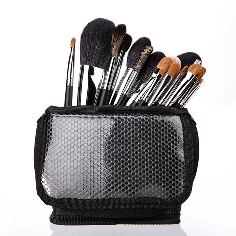 Makeup Brush Case Makeup Tools Holder Stand Cosmetic Bag Net Zipper Makeup Bag Stand-up Foldable Cosmetic Tool Bags Toiletry Bag