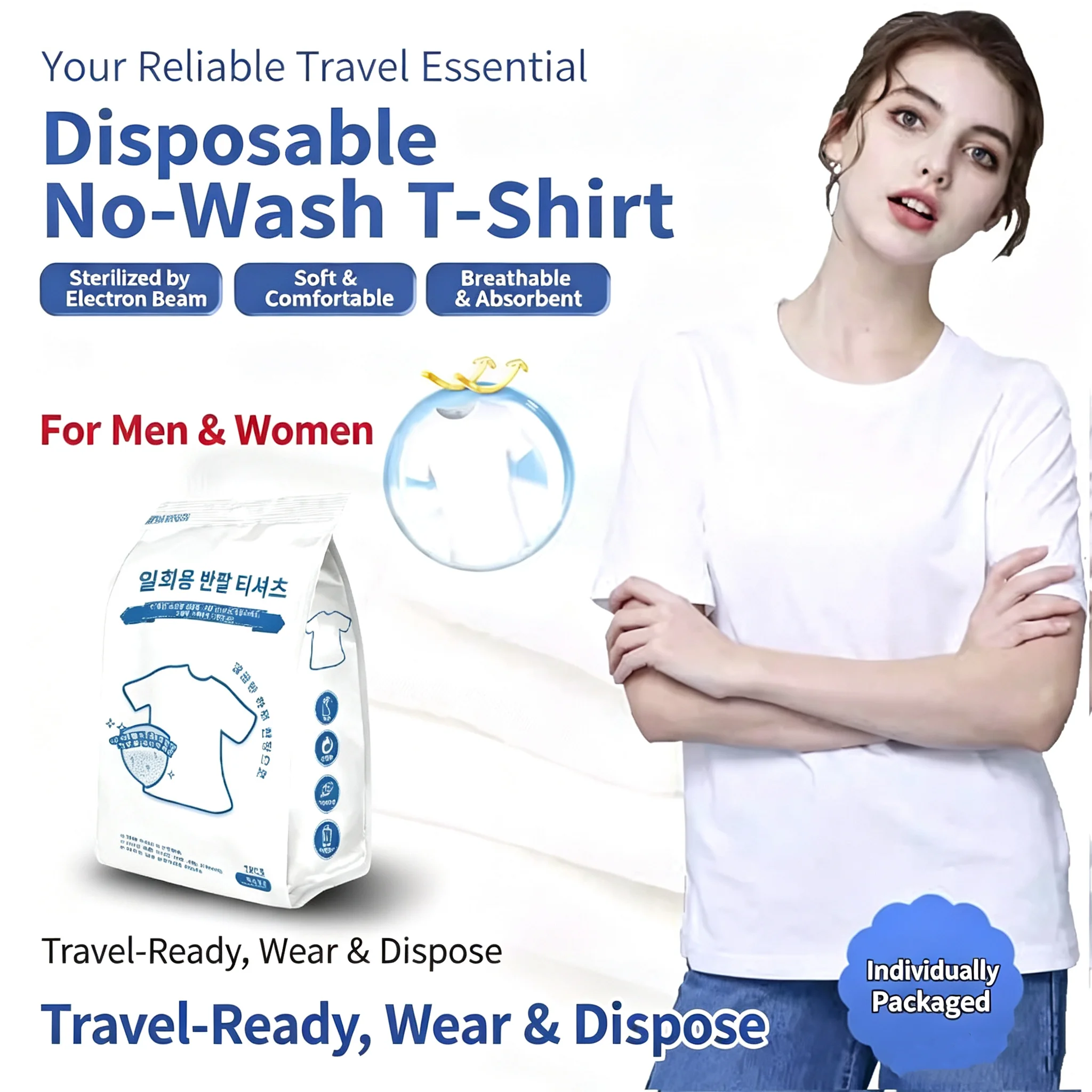 Disposable Cotton T-Shirts Soft Breathable Short Sleeve Tees for Men & Women Sterilized Wear & Throw Undershirt for Travel And C