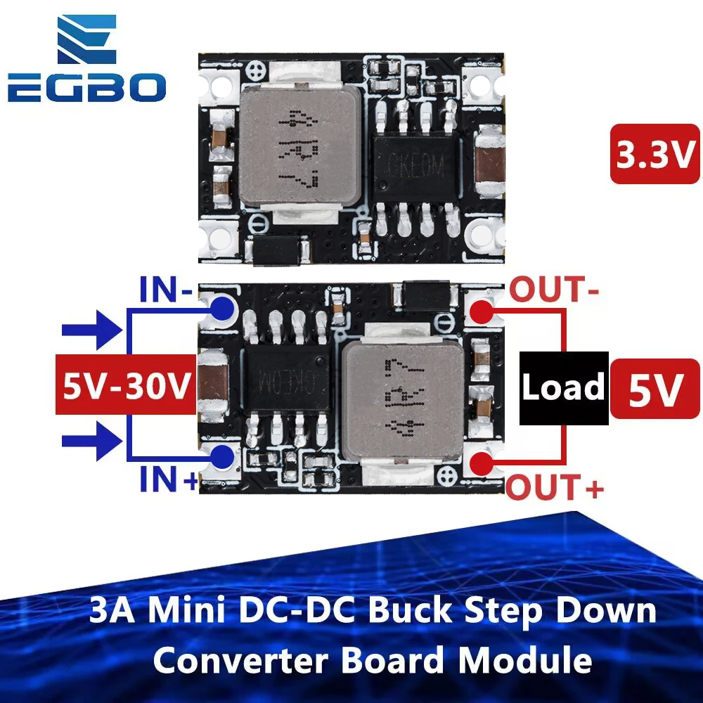 미니 DC-DC 벅 스텝 다운 컨버터 보드 모듈, 5V-30V-3.3V 5V DC 전압 조정기, PCB 보드 파워 벅 모듈, 3A