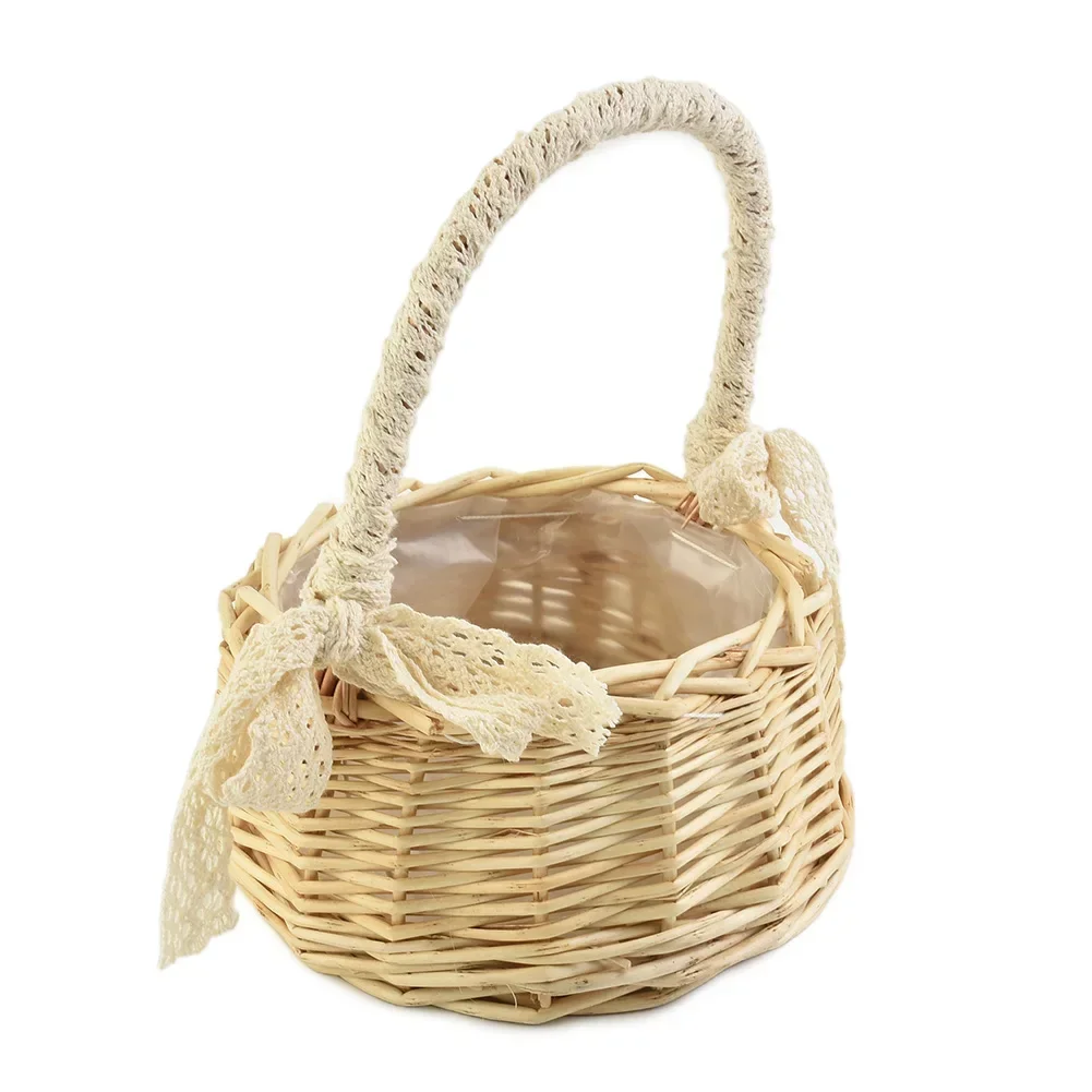 Boho Decor Macrame Tassel Wicker Basket Natural Rattan Storage Basket Wedding Girls Flower Basket Wicker Hand Weaving Crafts